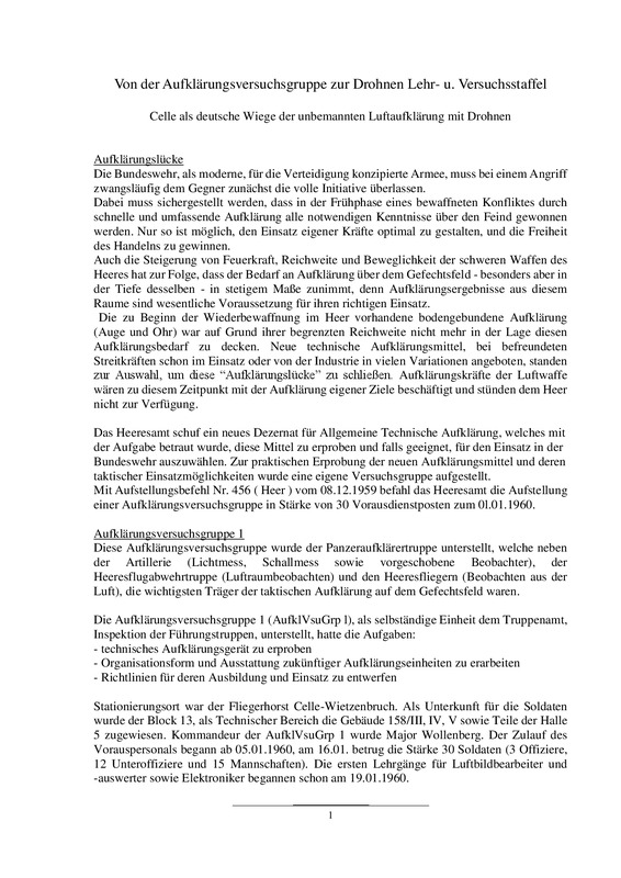 Von der Aufklärungsversuchsgruppe zur Drohnen Lehr- u. Versuchsstaffel