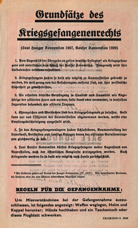 Passierschein-Flugblatt ZG61 der Westalliierten
